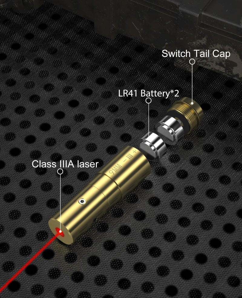 Feyachi Bore Sighting Laser 9mm Red Dot Laser Boresighter for Handgun Pistol with Tail Switch Included