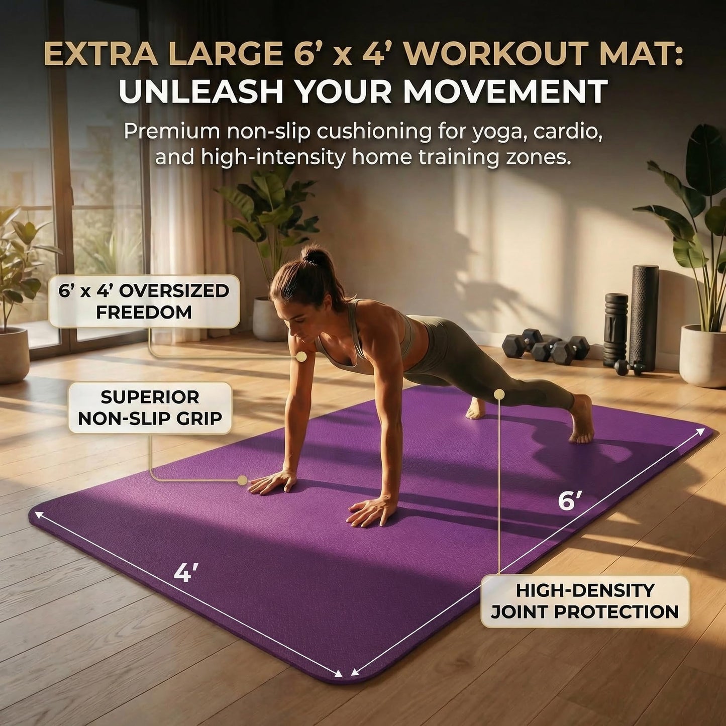 FrenzyBird Large Yoga Mat 6‘ x 4’ x 1/4",Extra Wide Exercise Mat Large Exercise Mat Big Home Yoga Mat Pilates Mat,Non Slip,Thick,TPE Workout Mat,for Women & Men, Yoga, Pilates, Gym and Floor Workouts