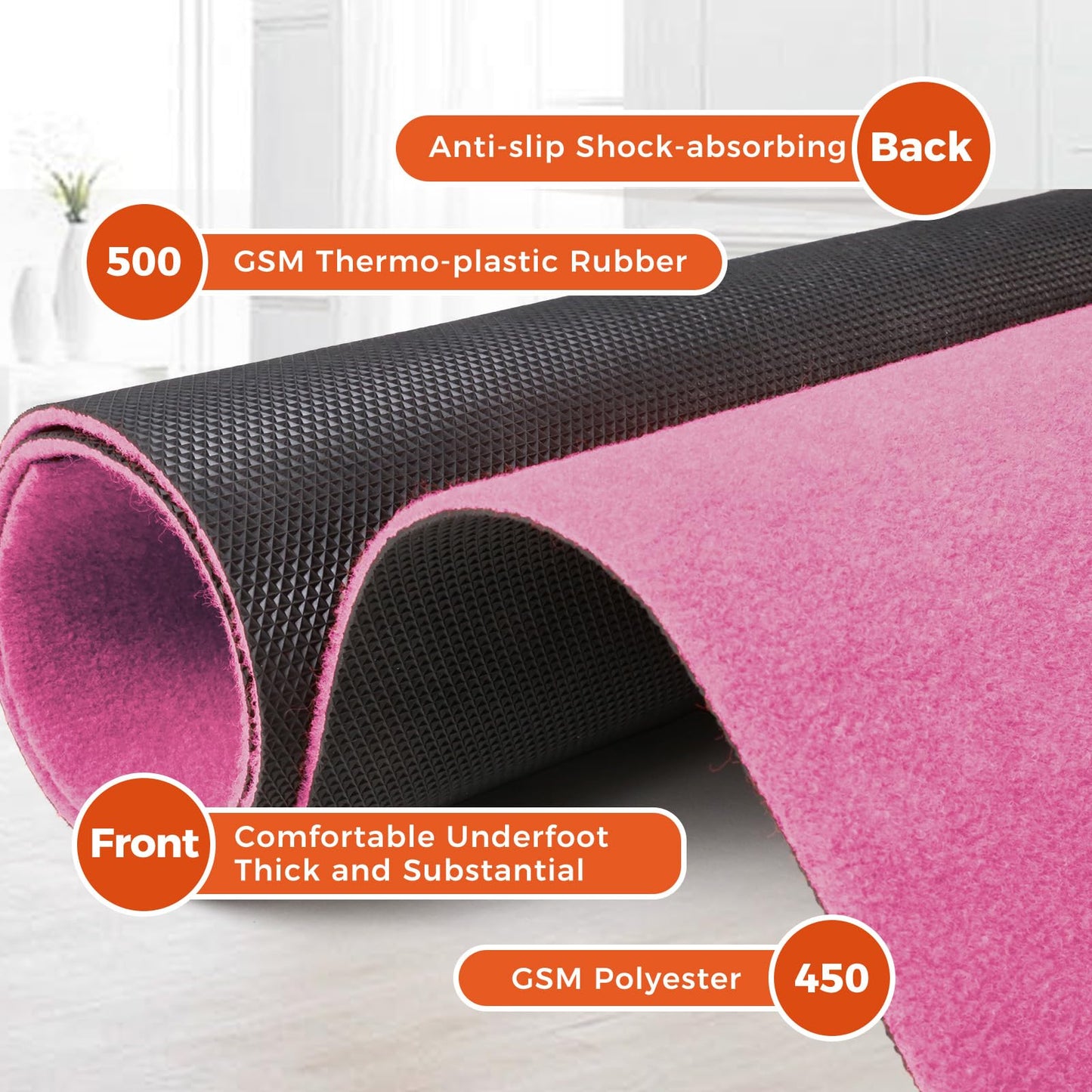 Couzssyhi 3ftx15ft Pink Carpet Runner, 450GSM Extra Thick Non-Slip TPR Rubber, Indoor/Outdoor Carpet for Hollywood&Oscars Runway, Weddings,Proms,Award Ceremonies,Home Parties,Easy to Clean & Reusable
