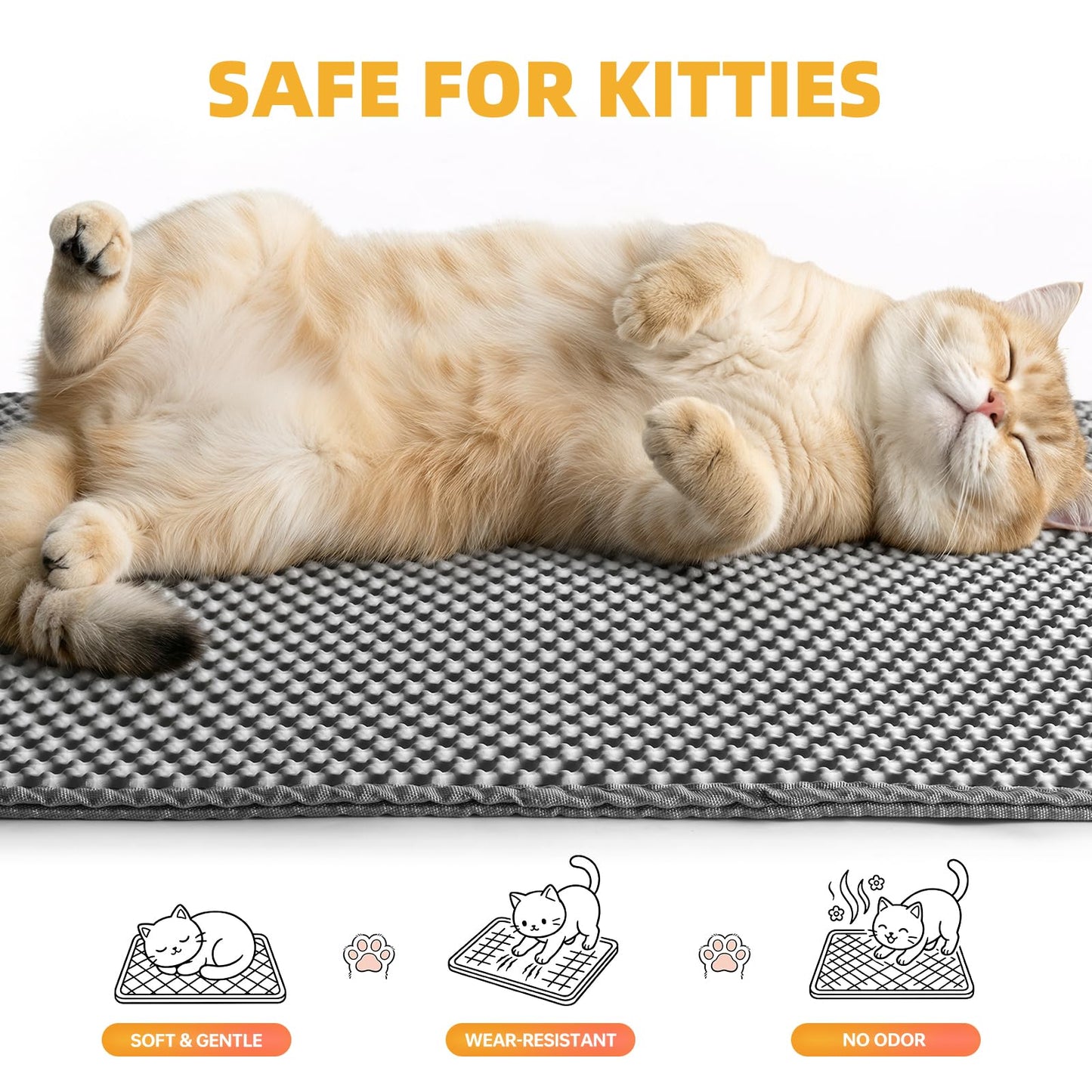 Cat Litter Mat 24x15 Inches, Honeycomb Double Layer Litter Trapping Mat, Waterproof Leakproof Urine Proof Cat Litter Box Mat for Cat Litter Box Area, Floor, Kitty Litter Rug