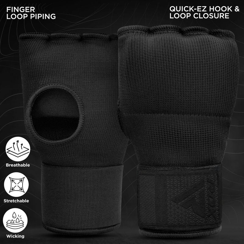 RDX Gel Boxing Hand Wraps Inner Gloves Men Women, Quick 100cm Long Wrist Straps, Elasticated Padded Fist Under Mitts Protection, Muay Thai MMA Kickboxing Martial Arts (Full Black, XL)