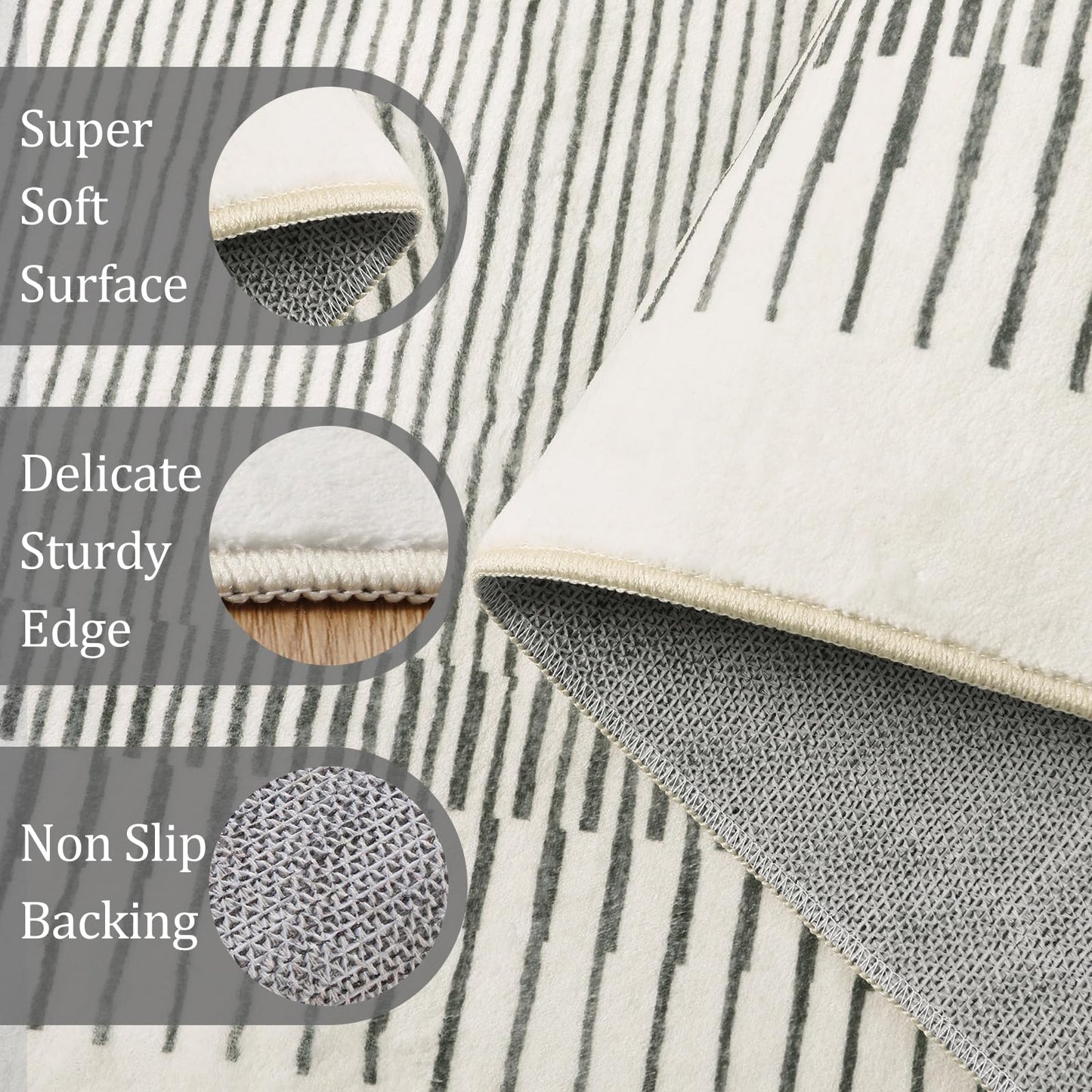 Morebes Modern 5x7 Washable Rug for Living Room, Geometric Stain-Resistant Soft Bedroom Rug, Non Slip Low Pile Indoor Carpet for Dining Room Home Office (5'x7',White)