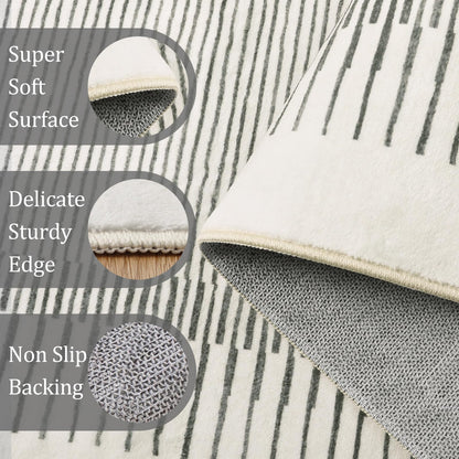 Morebes Modern 5x7 Washable Rug for Living Room, Geometric Stain-Resistant Soft Bedroom Rug, Non Slip Low Pile Indoor Carpet for Dining Room Home Office (5'x7',White)