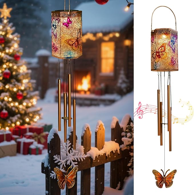 Homeimrpo Solar Lights Wind Chimes for Outside, Butterfly 3D Multicolor Waterproof Solar Lantern Chimes Outdoor Lights LED Hanging Decor for Garden, Patio, Yard Gifts for Mom Grandma