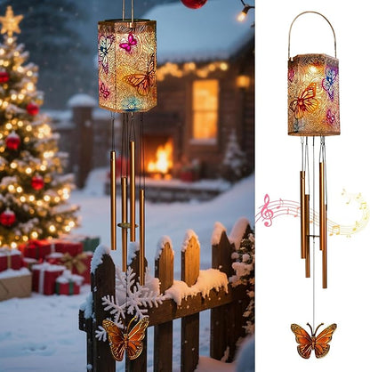 Homeimrpo Solar Lights Wind Chimes for Outside, Butterfly 3D Multicolor Waterproof Solar Lantern Chimes Outdoor Lights LED Hanging Decor for Garden, Patio, Yard Gifts for Mom Grandma