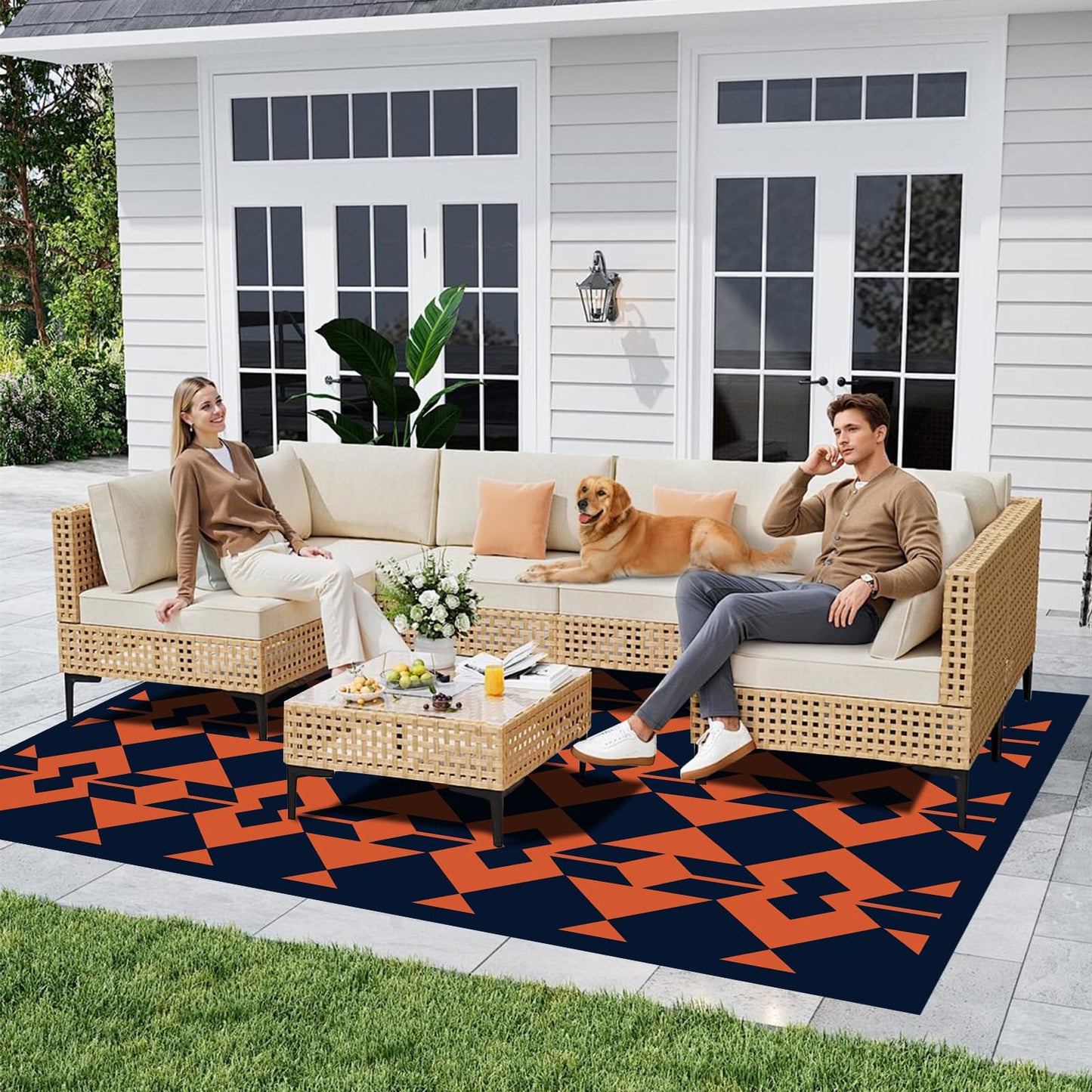 WILDROOTS 4x6 Feet Diamond Mask Plastic Outdoor Rug, Stain Resistant Waterproof Reversible Outdoor Patio Rug, Fade Resistant Camping Rug