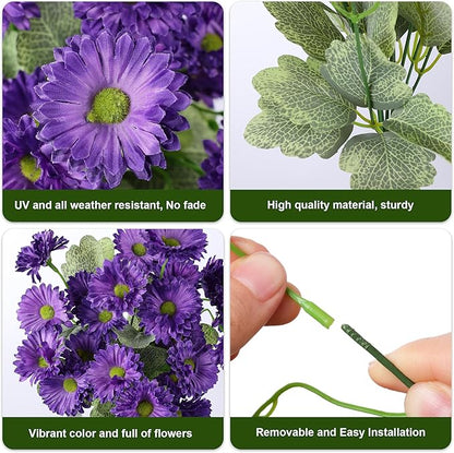 HyeFlora Dahlia Artificial Flowers for Outdoors Decoration, 6 Bundles Fake Mums Faux Flowers Plants Realistic UV Resistant Silk Flowers for Outside Planter Front Door Yard Garden Indoor Home, Mix