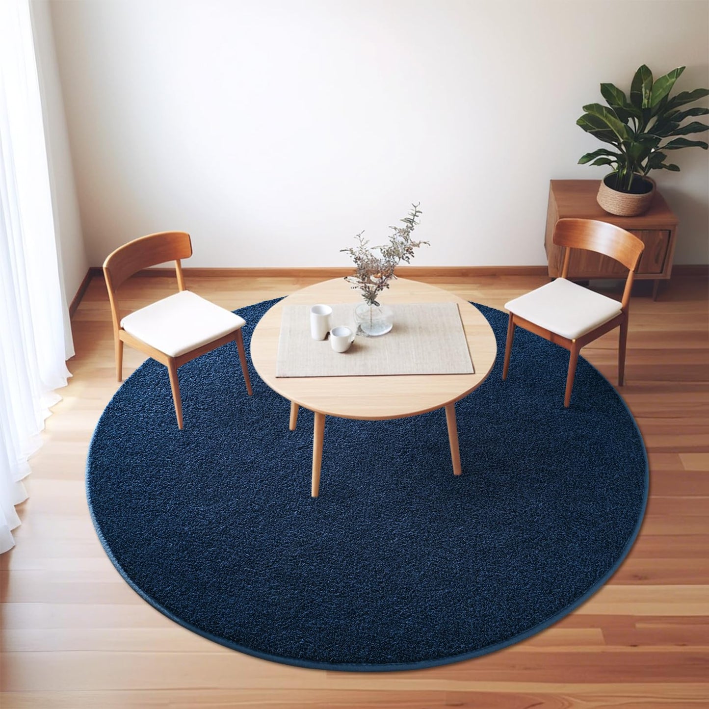 Nuttumico Ultra Soft Round Area Rugs for Living Room Bedroom, 4x4 Feet Navy Blue Washable Non-Slip Indoor Rugs, Thickened Memory Foam Modern Indoor Circle Carpet for Boys Girls Room Home Decor