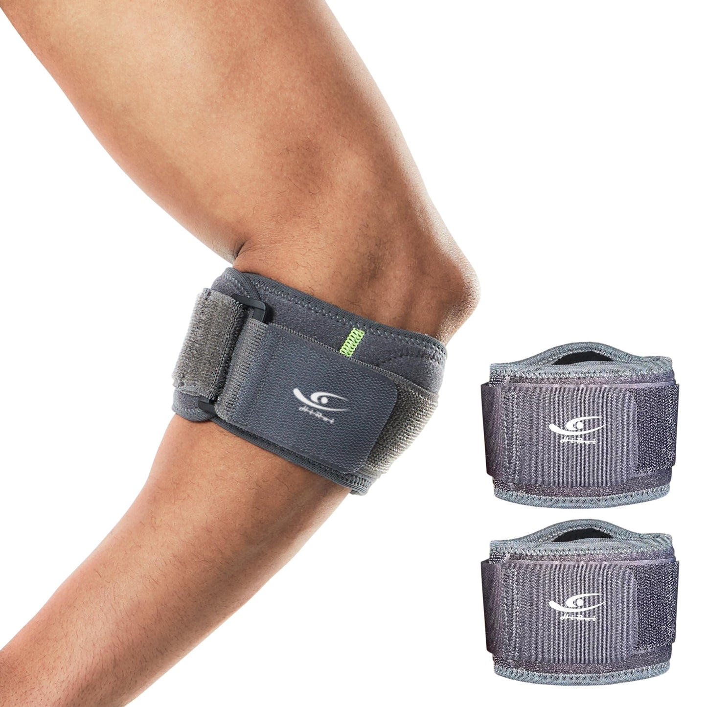 HiRui Elbow Brace with Gel Pad Support for Forearm Tension Relief, Tennis Elbow Brace Adjustable Elbow Strap Pressure Band for Tendonitis Weightlifting Golfer Baseball (Gray-2 Pack)
