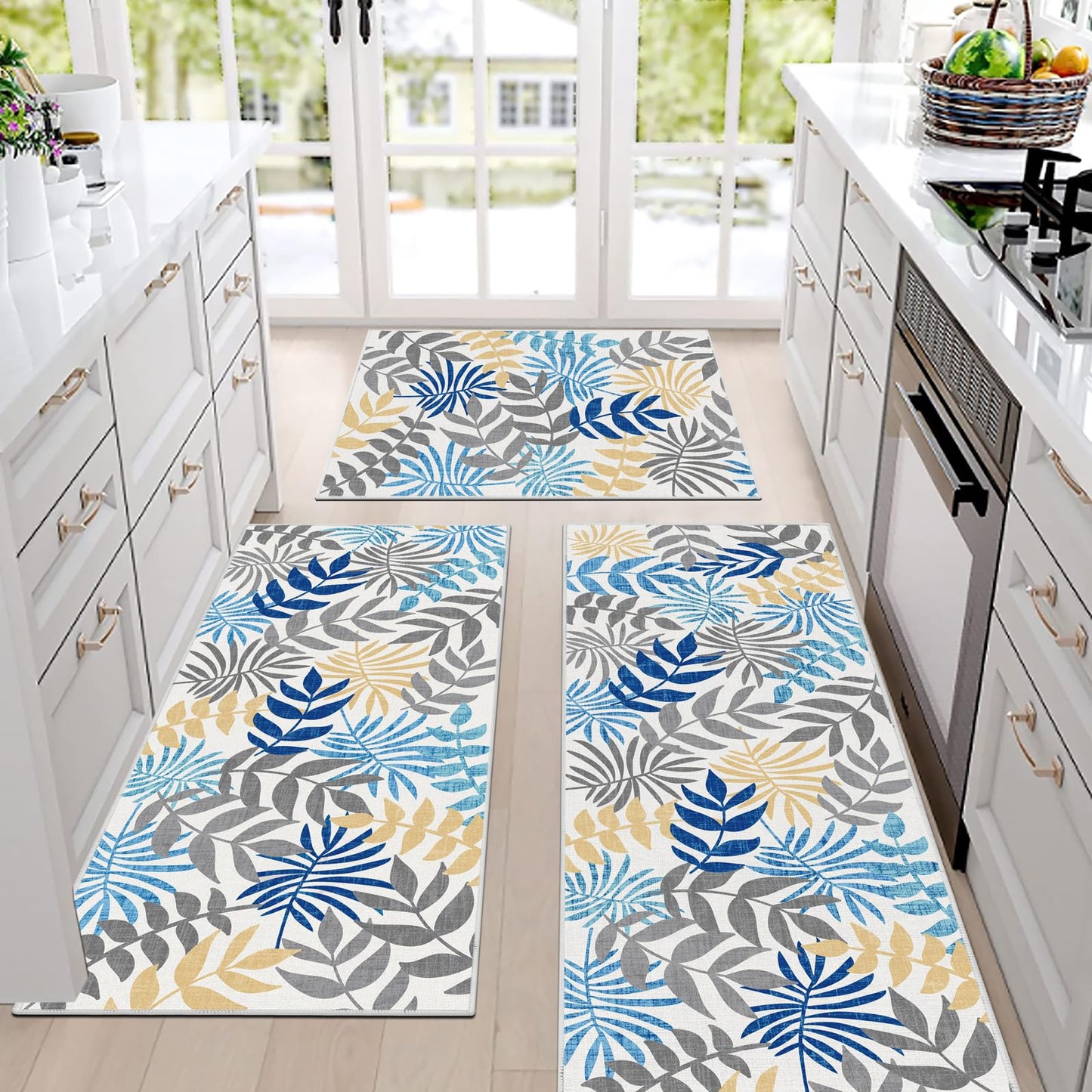 Bsmathom Boho Kitchen Rugs Sets of 3, Farmhouse Kitchen Rugs and Mats Set Non Skid Washable Kitchen Mats Non Slip Kitchen Floor Mats for Hallway Entryway Laundry Room