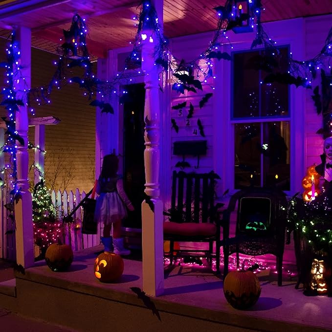Dazzle Bright Purple Halloween Fairy String Lights, 4 Pack Total 80FT 240LED Copper Wire Battery Operated Waterproof Lights, Halloween Decorations for Indoor Home Outdoor Patio Yard Party Decor