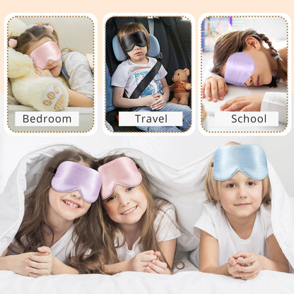 Kids Sleep Mask Eye Cover, 100% Real Natural Pure Silk Eye Mask with Adjustable Strap, Blindfold Kids Eye Mask for Sleeping, Eye Shade for Boys Girls and Adult, Pressure-Free Comfort (Black)