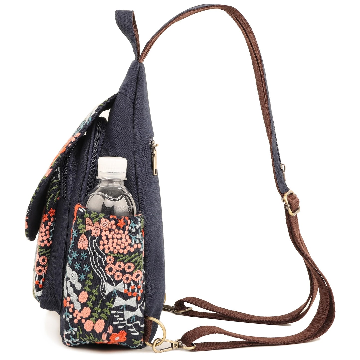 SILKAREA Canvas Sling Backpack Purse for Women Embroidered Flowers Travel Backpack Crossbody Bag Shoulder Bag (Embroidered B)