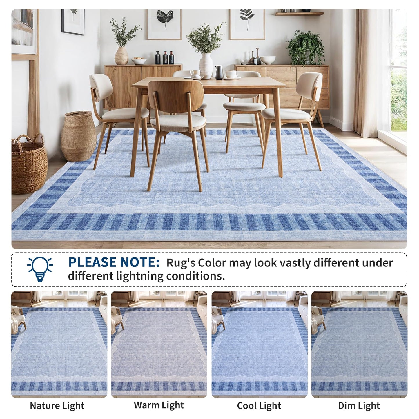Garvee 10x14 Scalloped Washable Area Rug – Soft Low Pile Non-Slip Backing Large Floor Mat Carpet for Living Room, Bedroom, Dining Room, Playroom, Nursery, Home Decor