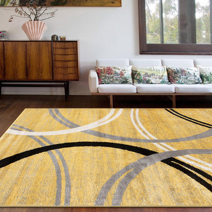 Rugshop Wavy Circles Design Area Rug, Non-Shedding Carpet for Living Room, Bedroom, or Office, Yellow, 6'6" x 9'