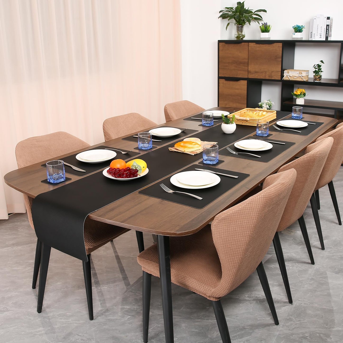Myir JUN Table Runner Double Sided Vinyl Runner Table 55 Inch Long Runner for Table Washable Waterproof Non-Slip for Home Decorations Black,12 x 55 inch