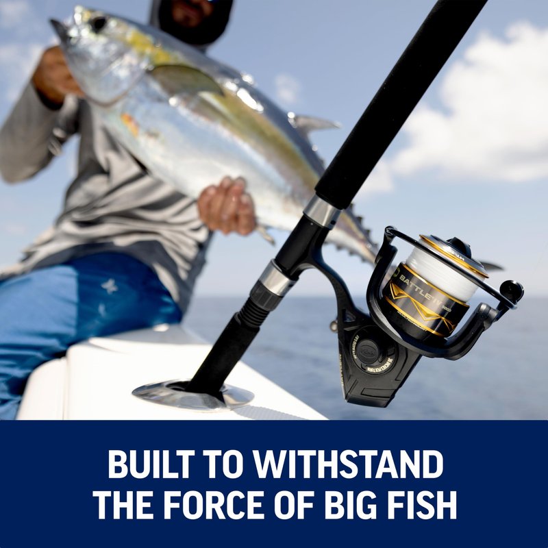 Penn 7' Battle IV Spinning Fishing Rod and Reel Combo Kit, 2500 Reel, CNC Gear Technology, Full Metal Body and Sideplate, HT-100 Drag System