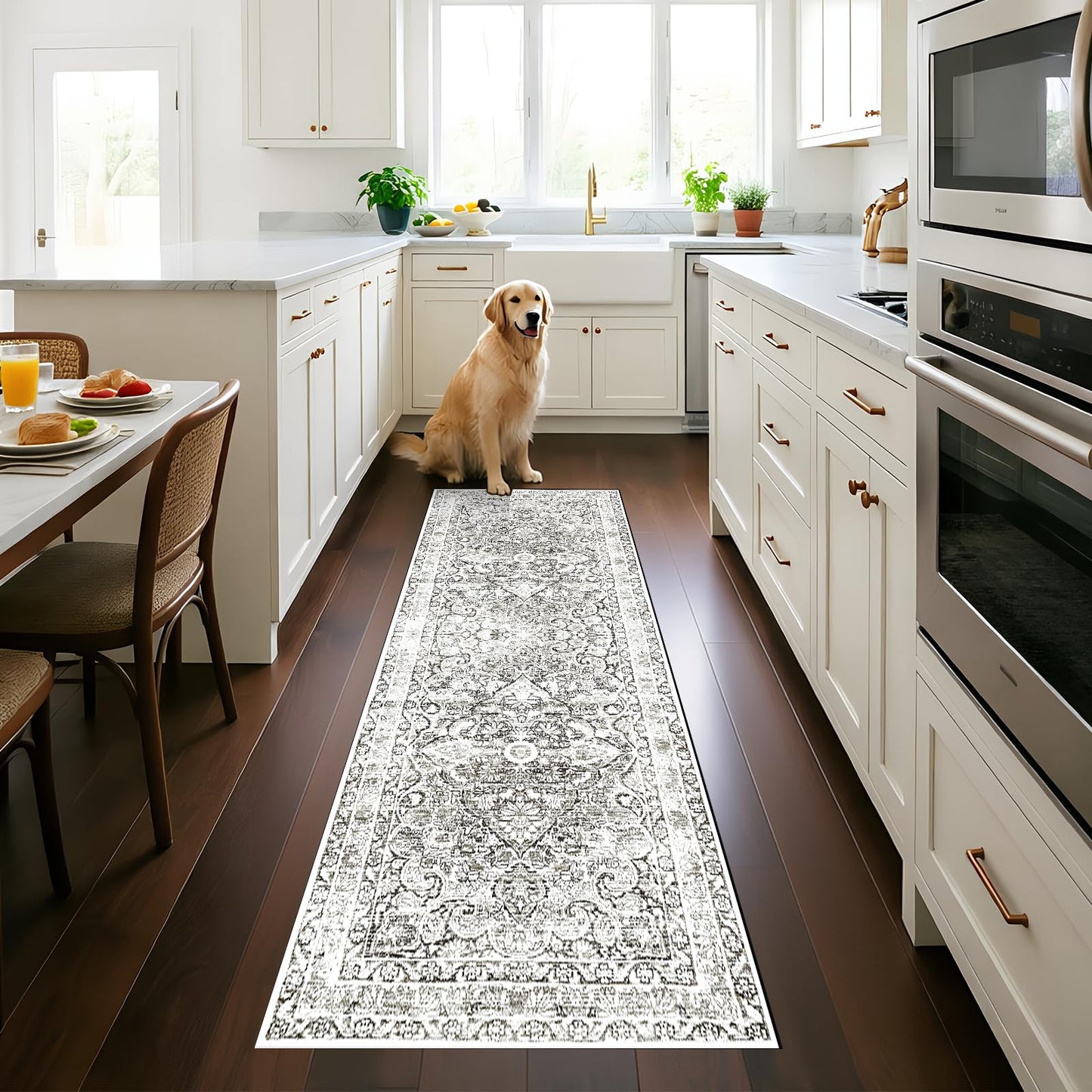 2x6 Hallway Runner Rug Washable : Vintage Soft Kitchen Laundry Runner Non Slip,Farmhouse Entryway Bathroom Distressed Floor Mat,Stain Resistant Bedroom Living Room Beside Carpet