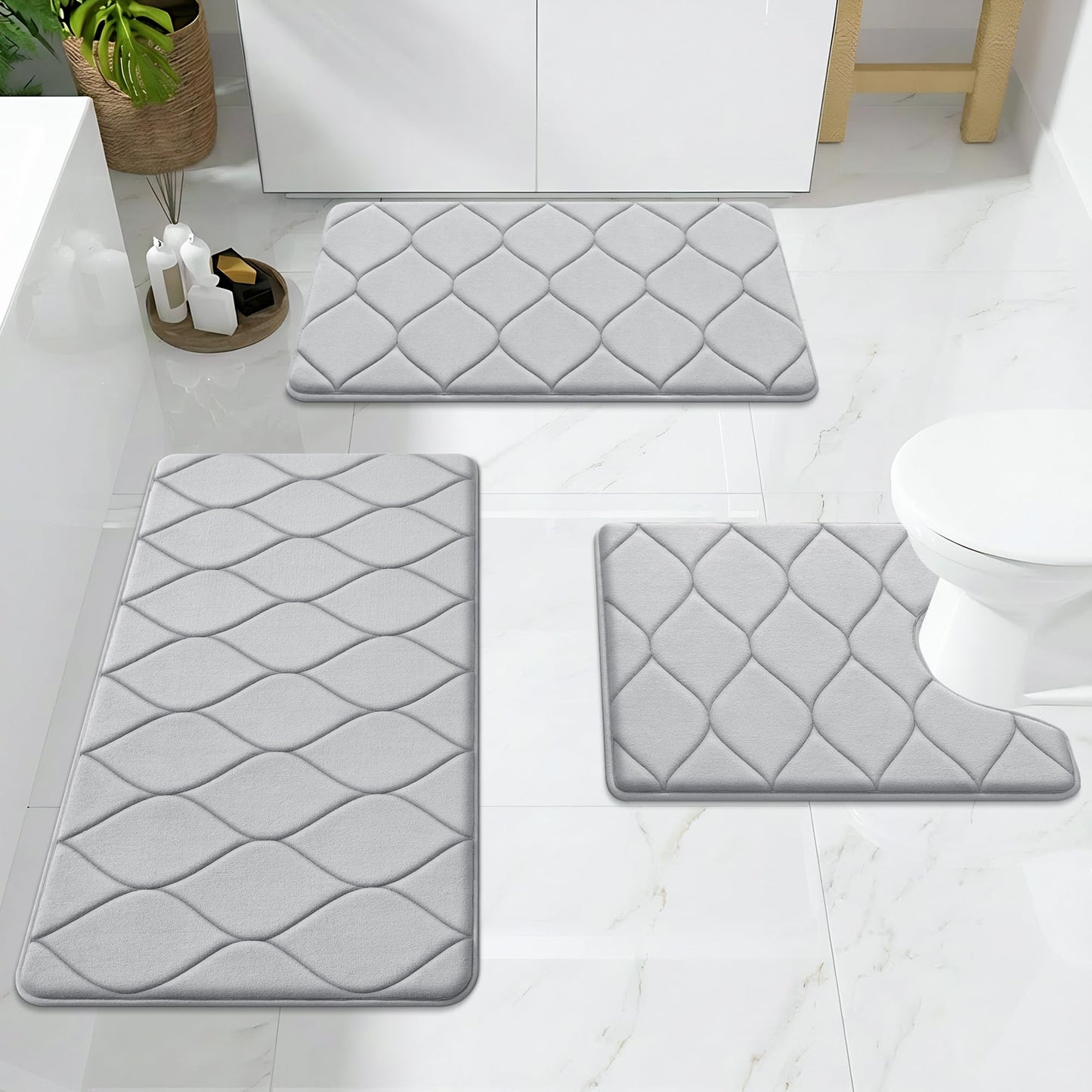 Smiry Memory Foam Bath Mat 47''x24'', Ultra Soft Non-Slip Bathroom Rug, Plush Water Absorbent Quick Dry and Machine Washable Floor Mat for Shower, Tub & Home Decor, Light Grey