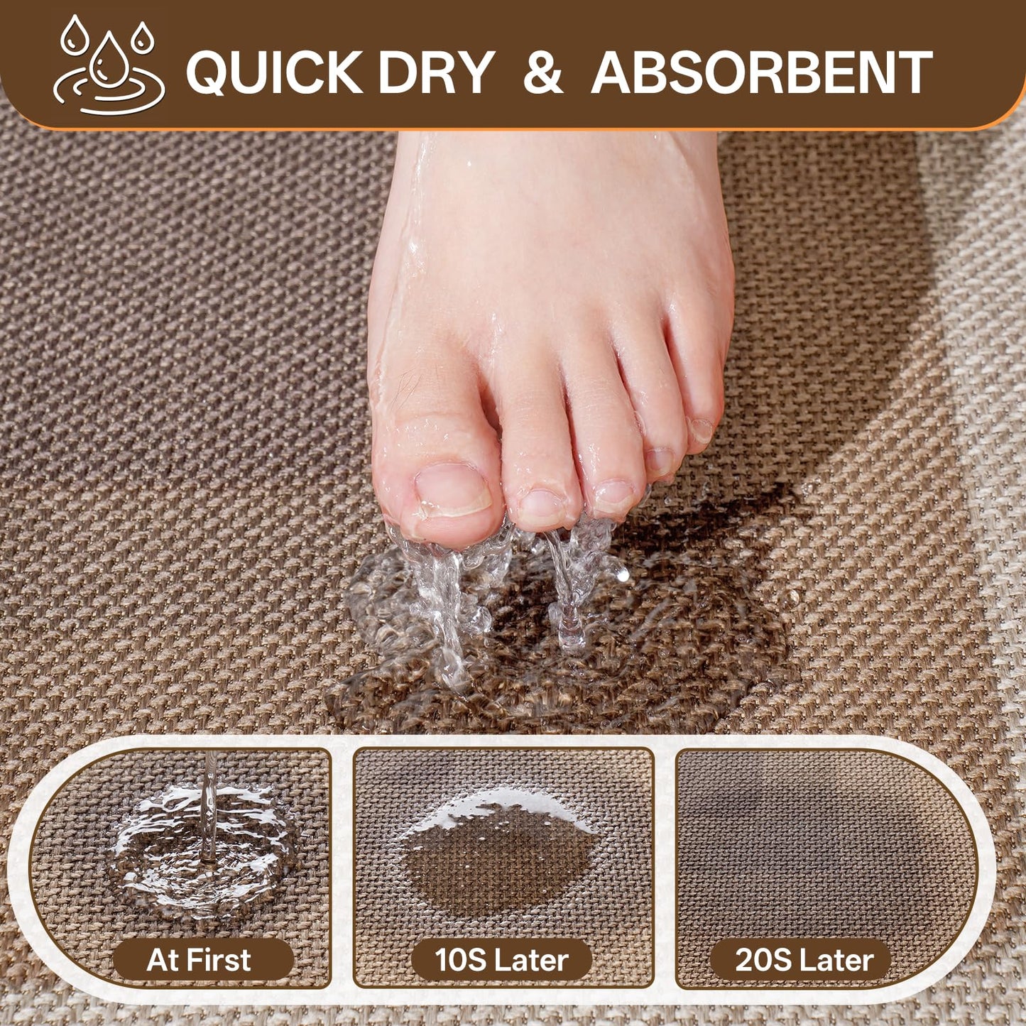 QiCaiJia Ultra Thin Bath Mat Bathroom Rugs, Quick Dry Super Absorbent Washable Bath Shower Mats, Rubber Backing Non Slip Bathroom Rug Fit Under Door, Brown 16x24