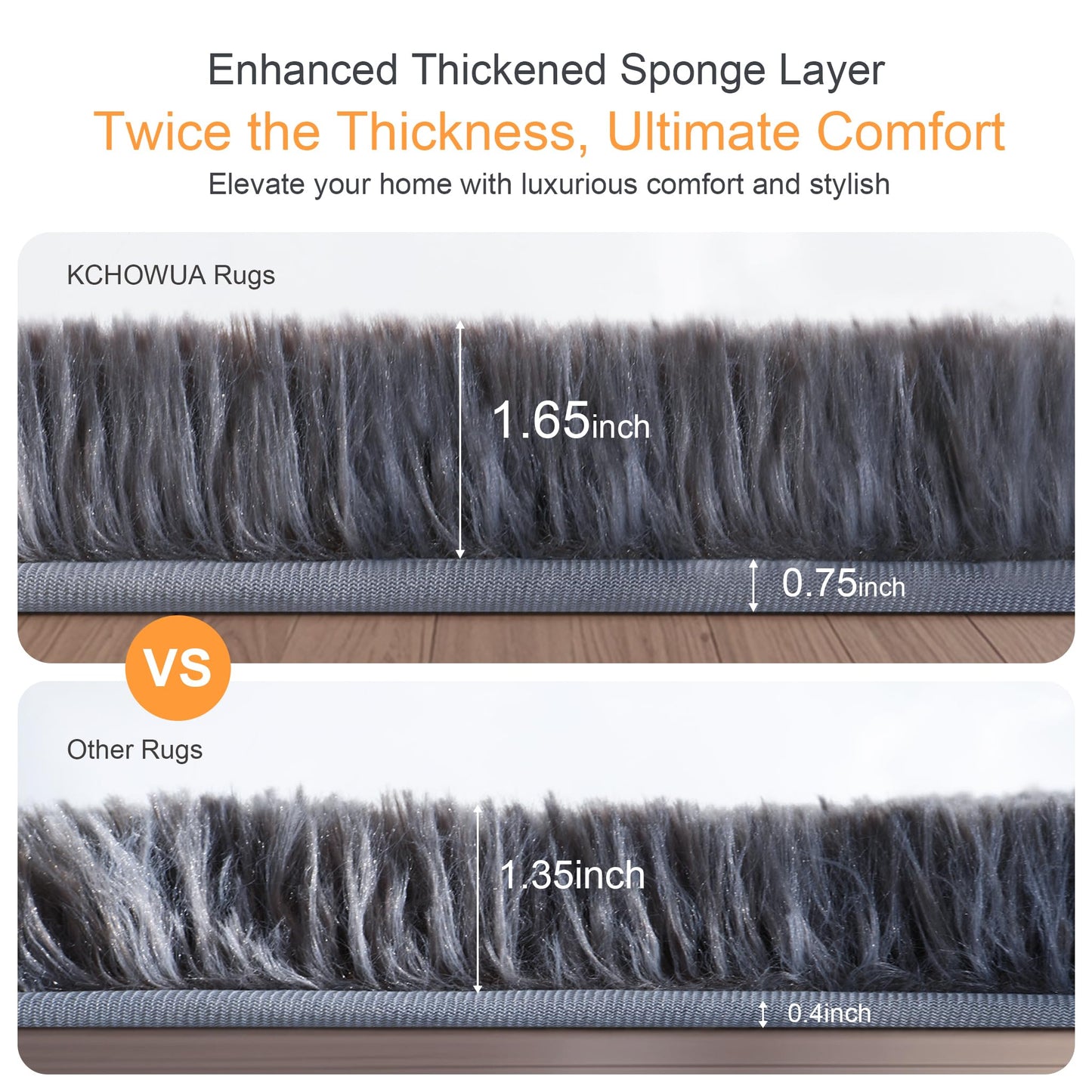KICHOWUA Thick Area Rug Grey Fluffy Shag 3x5 for Bedroom, Ultra Soft Plush Fuzzy Washable Throw Carpet, Modern Non Slip Cozy Furry Shaggy Rug for Living Room Kids Baby Nursery College Dorm