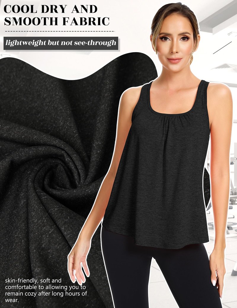 SLIMBELLE Mesh Racer Back Tank Tops Womens Gym Yoga Athletic Workout Tops Round Neck Sleeveless Loose Fit Cami with Built in Bra Black 3XL