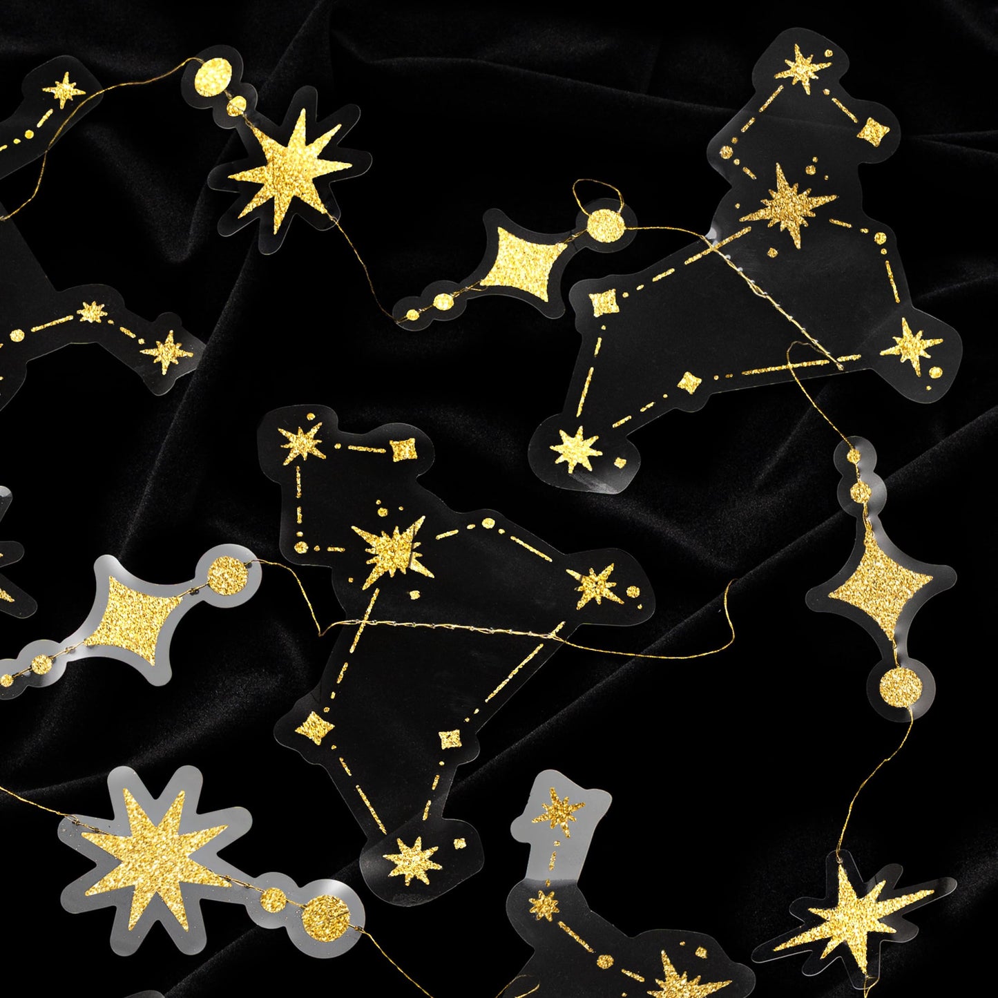 Cheerland Glitter Celestial Party Decorations Constellation Birthday Decoration Star Garlands Witchy Backdrop Astrology Decor Zodiac Theme Banner Hanging Stars Streamer Galaxy Party Suppplies (Gold)