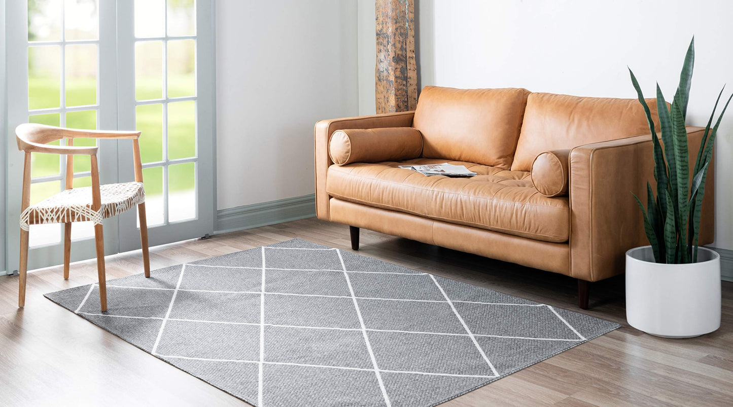 Unique Loom Decatur Collection Contemporary, Geometric, Trellis Area Rug (6' 4 x 9' 0 Rectangular, Dark Gray/ Ivory)