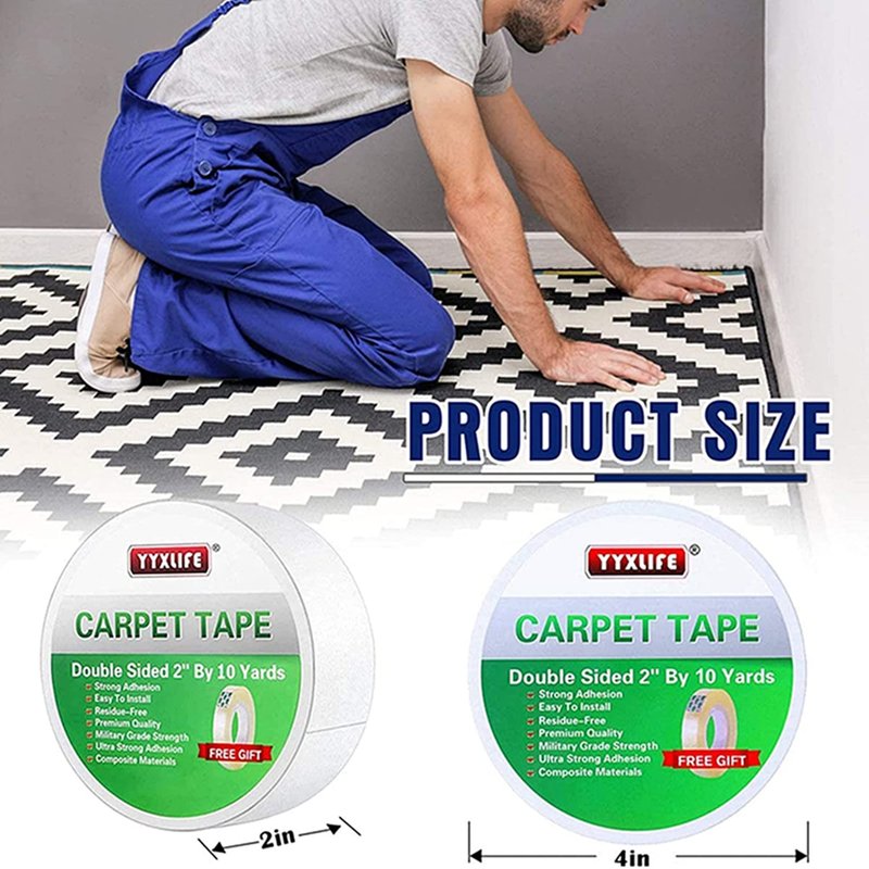 YYXLIFE Double Sided Carpet Tape,for Area Rugs Carpet Adhesive Removable Multi-Purpose Rug Tape Cloth for Hardwood Floors,Outdoor Rugs,2Inch x 10 Yards,20 Yards,30 Yards