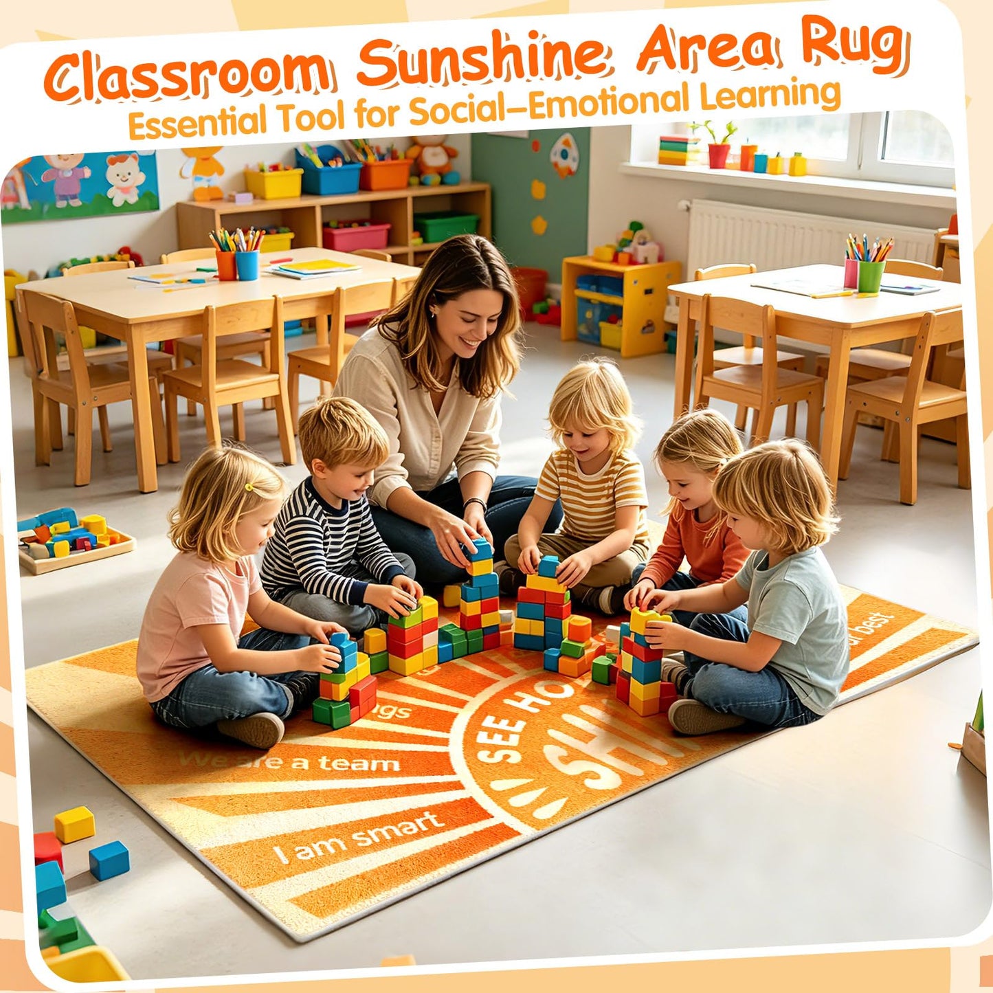 Positive Affirmation Classroom Rug 3'x5' Faux Cashmere Educational Learning Carpet with Sunshine Growth Mindset Quotes for Preschool Kindergarten Calm Down Corner Playroom Reading Living Room Decor