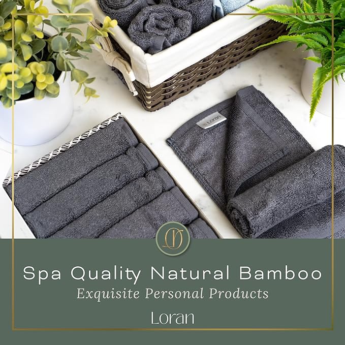 Charcoal Grey Washcloths Set of 6 Soft Facial Cloths 10” x 10” 100% Viscose