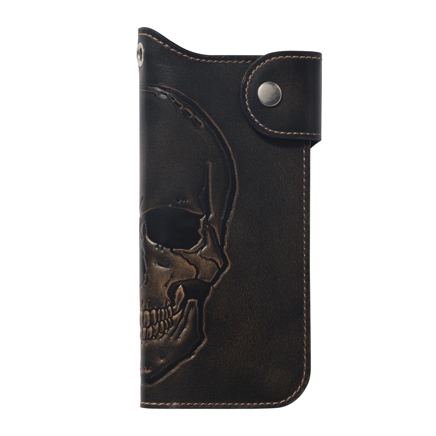 House of Jack Co. Skull Biker Wallet for Men, Long Motorcycle Wallet with Grommet & Snap Closure, Full-Grain Cowhide Leather, Vintage Black (Chain Not Included)