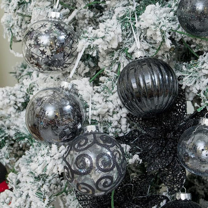 XmasExp 8ct Christmas Ball Ornaments Set -Large Clear Plastic Shatterproof Xmas Tree Ball Hanging Baubles Stuffed Delicate Glittering for Holiday Wedding Xmas Party Decoration (100mm/3.94",Black)