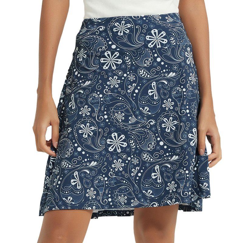 NOOYME 20" Skorts for Women Athletic Modest with Pockets Knee Length Tennis Golf Skirts (3XL,Navy Paisley)