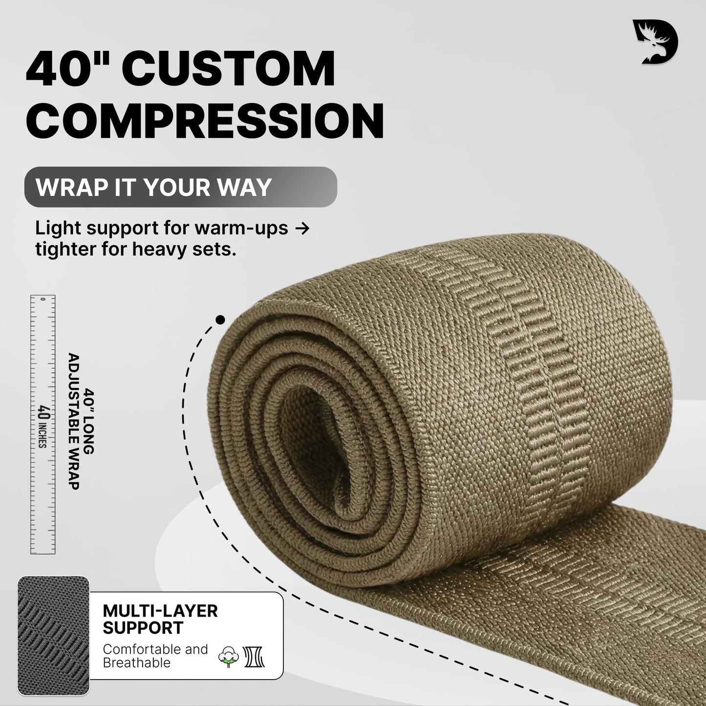 DMoose Fitness Elbow Wraps for Weightlifting (Pair) - 40'' Adjustable Elbow Strap for Gym Workout, Bench Press & Powerlifting - Compression Wraps for Tendonitis & Joint Support (Tan)