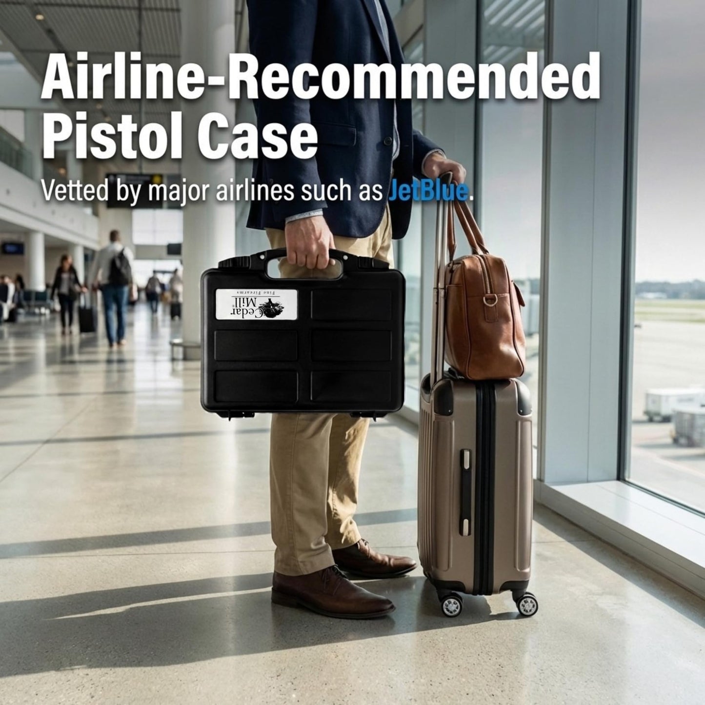 TSA Approved Hard Gun Case – Airline Approved Lockable Pistol Carrying Case with Dual Latch & Customizable Foam – Fits 9mm Handgun, Revolver & Firearm for Travel & Range Use (3-in-1 Bundle)