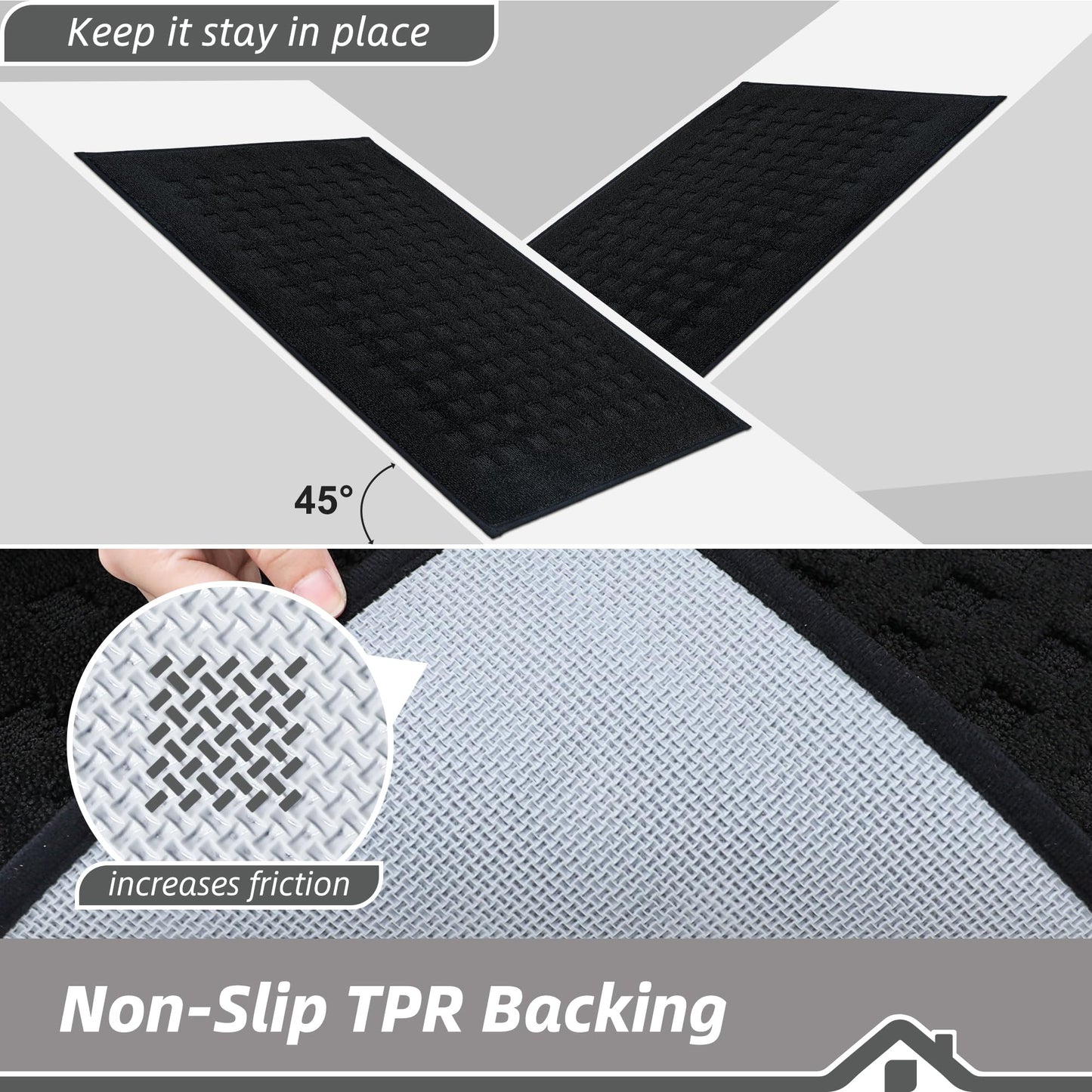 BEQHAUSE Dirt Trapper Door Mats 32"x48", Non-Slip Waffle Doormat Indoor Entrance Low-Profile, Dirt Resist and Absorbent Entryway Rugs Washable Inside Welcome Floor Mat for Front Back Door, Black