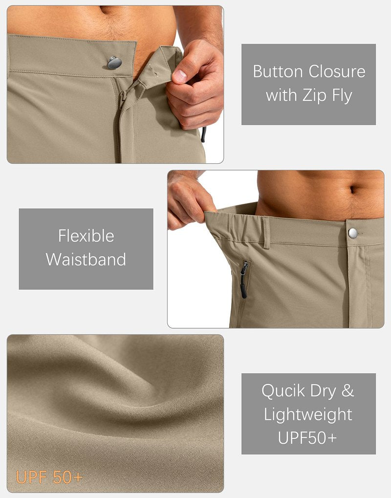 Pudolla Men's Hiking Cargo Shorts 9" Lightweight Outdoor Work Shorts for Men Travel Golf Camping Casual with 5 Zipper Pockets(Dusty Khaki Small)