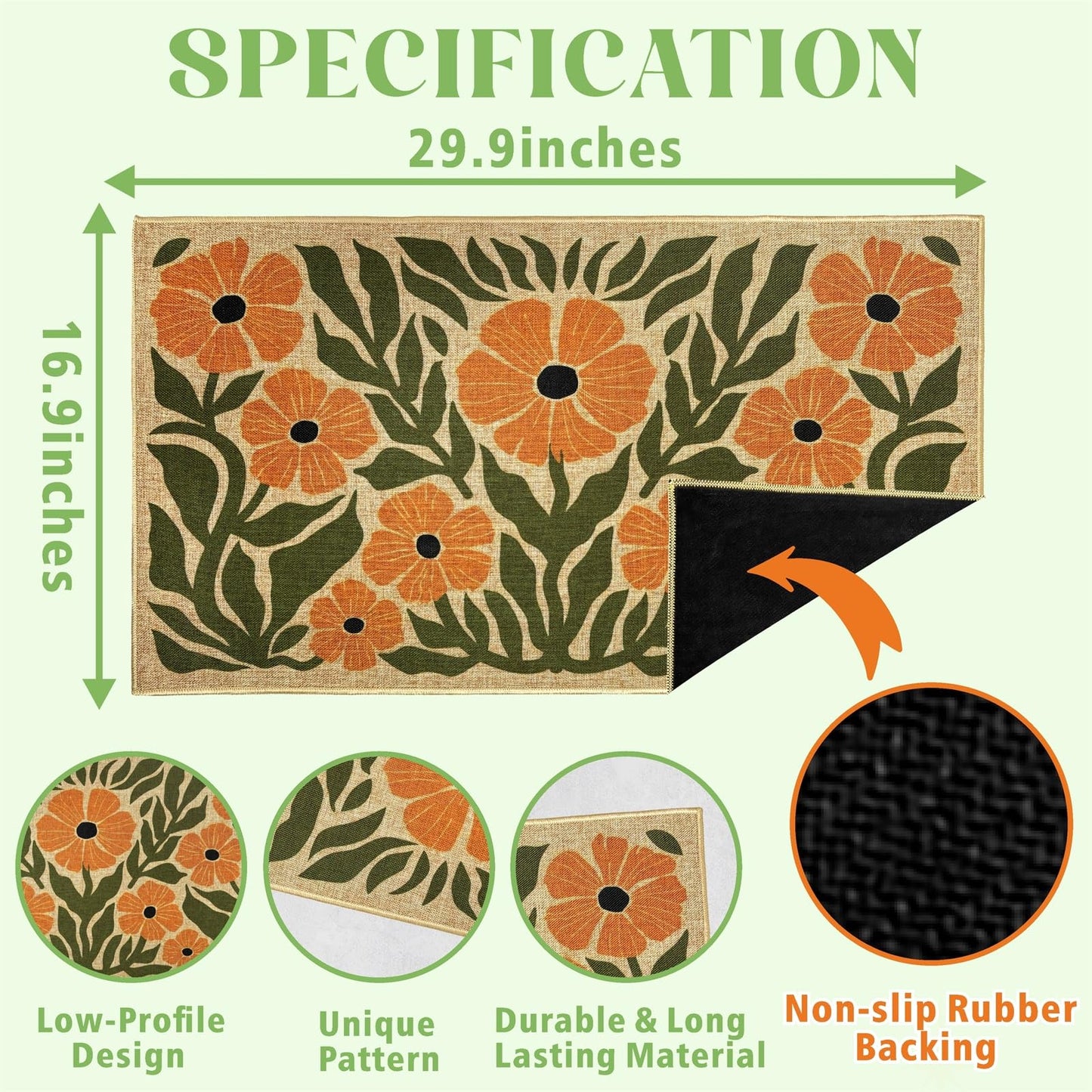 Front Door Mat Home Mats for Outside Enterway Indoor Outdoor Entrance Flower Doormats with Non-Slip Backing Floor Mats for Family Housewarming Gifts Summer Home Rugs for Bedroom Kitchen 16.9"x29.9"