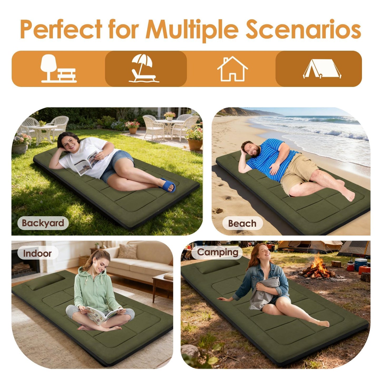 WUENLux Floor Mattress 80 x 36 Inches XXL Portable Foam Sleeping Pad Comfortable Non-Slip Foldable Camping Mattress Lightweight Easy to Storage for Home Outdoor Tent Guest Bed Living Room