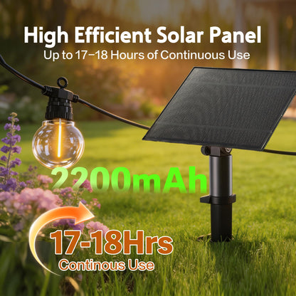 BYIZO 31FT Solar Outdoor String Lights with 12 LED Bulbs, IP65 Waterproof, Remote Control & Dual Solar-USB Charging for Patio, Garden, Backyard & Party