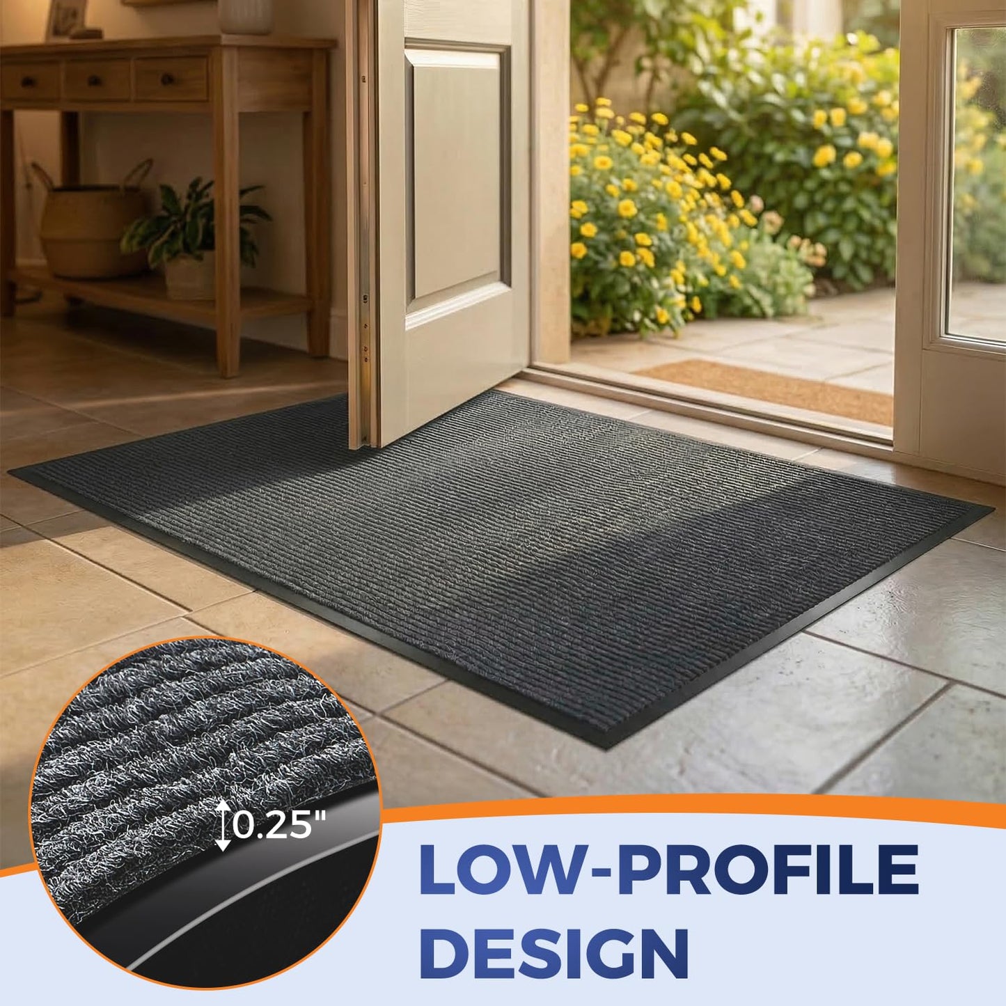 MossGrip Commercial Floor Mat, 4 x 5 FT Extra Large Door Mat, Indoor/Outdoor Entrance Mat, Commercial Rug with Water & Stain Proof, Easy to Clean, Low-Profile, Heavy Duty Rubber Mat, Charcoal Grey