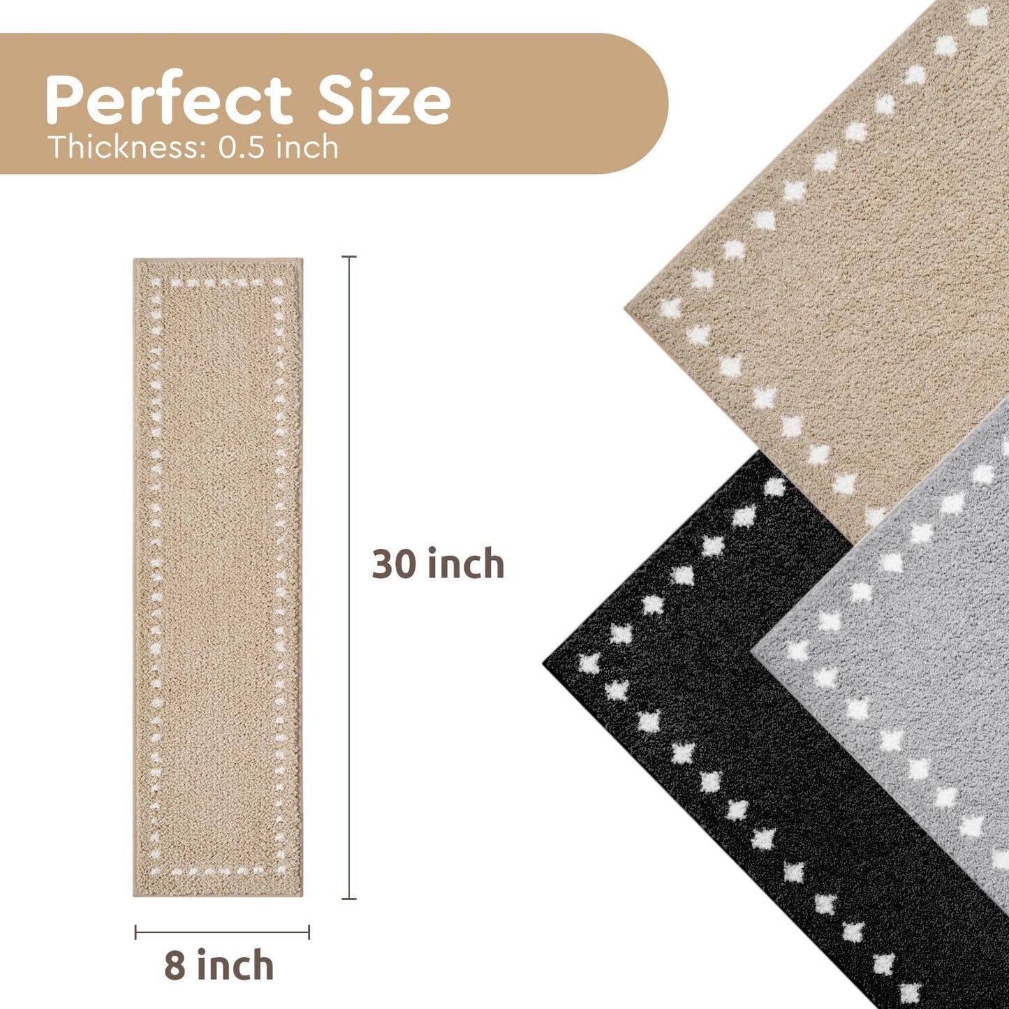 tchdio Stair-Treads Non Slip Indoor, Plush Stair Treads for Wooden Steps 15PC, Soft Peel and Stick Stair Treads, Carpet Stair Treads Reusable for Kids and Pets, Washable Stair Runner 8"x30" Beige