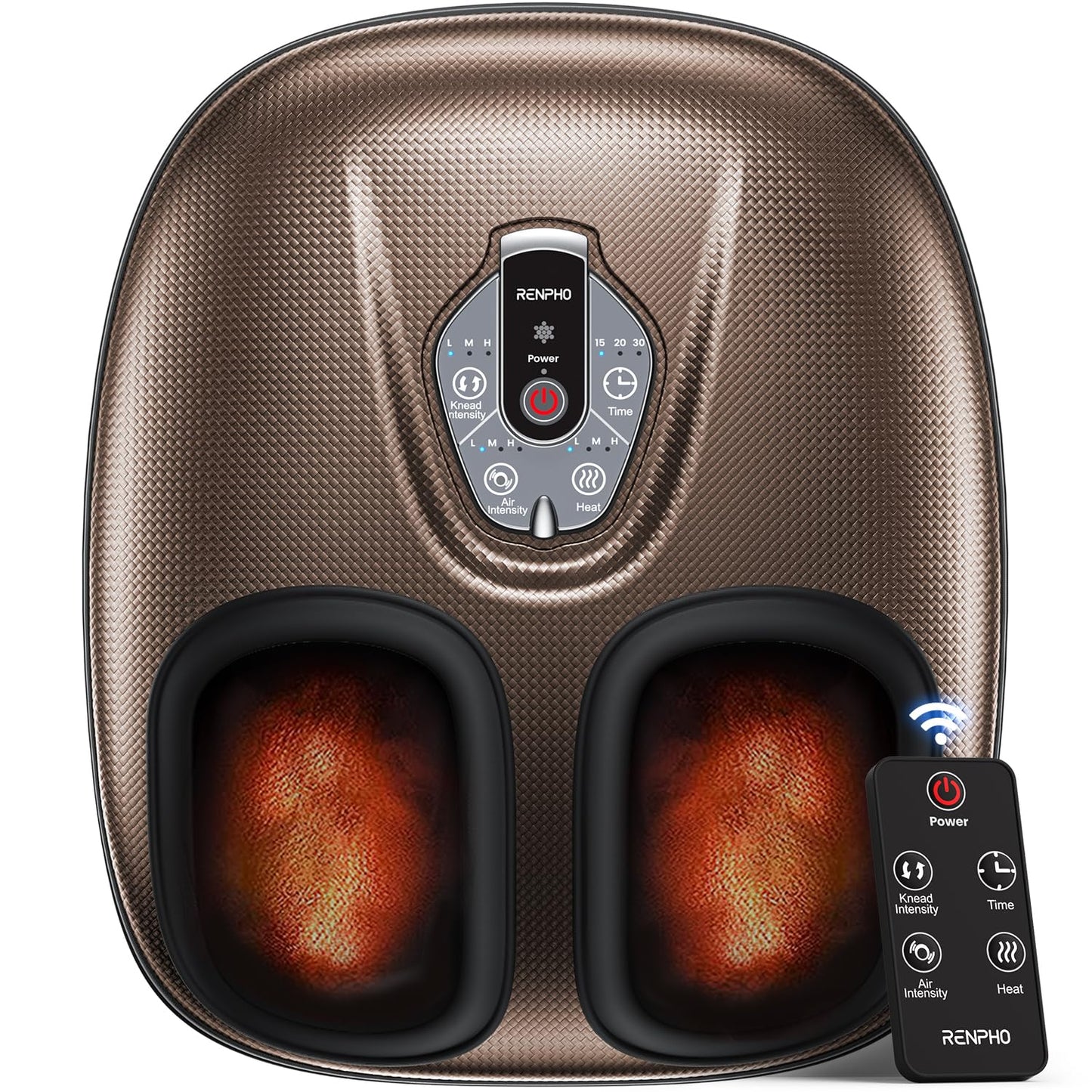 RENPHO Foot Massager Machine with Heat [2026 Upgraded], Shiatsu Foot Massager for Plantar Fasciitis, Foot Massager Machine for Women, Wireless Control, True Full Foot Massager, Up to Size 14, BK