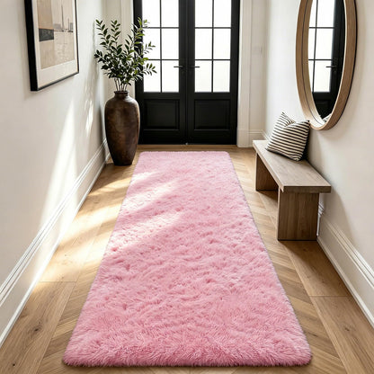 Shag Runner Rug for Bedroom Living Room 3x7 Upgrade Non-Slip Fluffy Soft Bedside Rugs,Pink Shaggy Carpet for Kids Girls Boys Dorm Nursery Home Decor Aesthetic