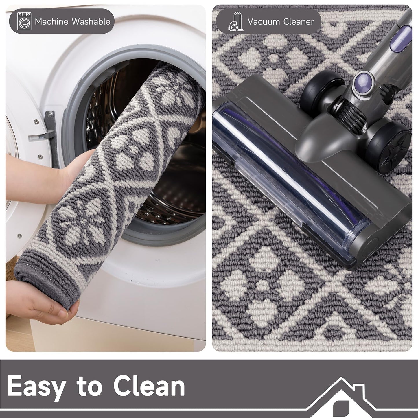 Ileading Hallway Runner Rug 2x10 ft,Washable Indoor Grey Entryway Carpet with Non Slip Rubber Backing,Low Pile Heavy Duty Kitchen Floor Mat for Entrance & High Traffic Areas