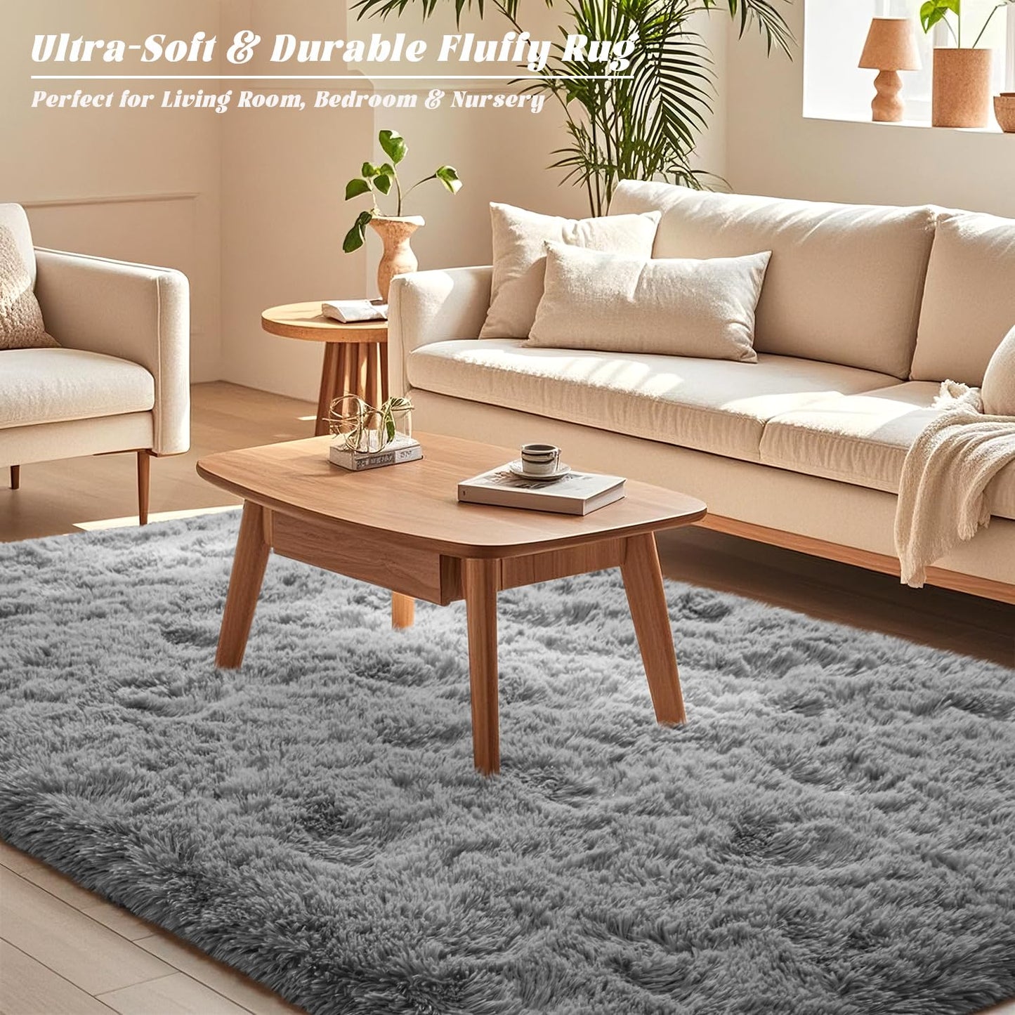 Grey Rugs for Bedroom 5x7 ft - Ultra Soft Faux Fur Area Rug - Plush Non-Slip Shaggy Carpet for Living Room, Cozy Fluffy Rug for Kids Boys Girls Dorm Nursery Room, High Pile Floor Carpet