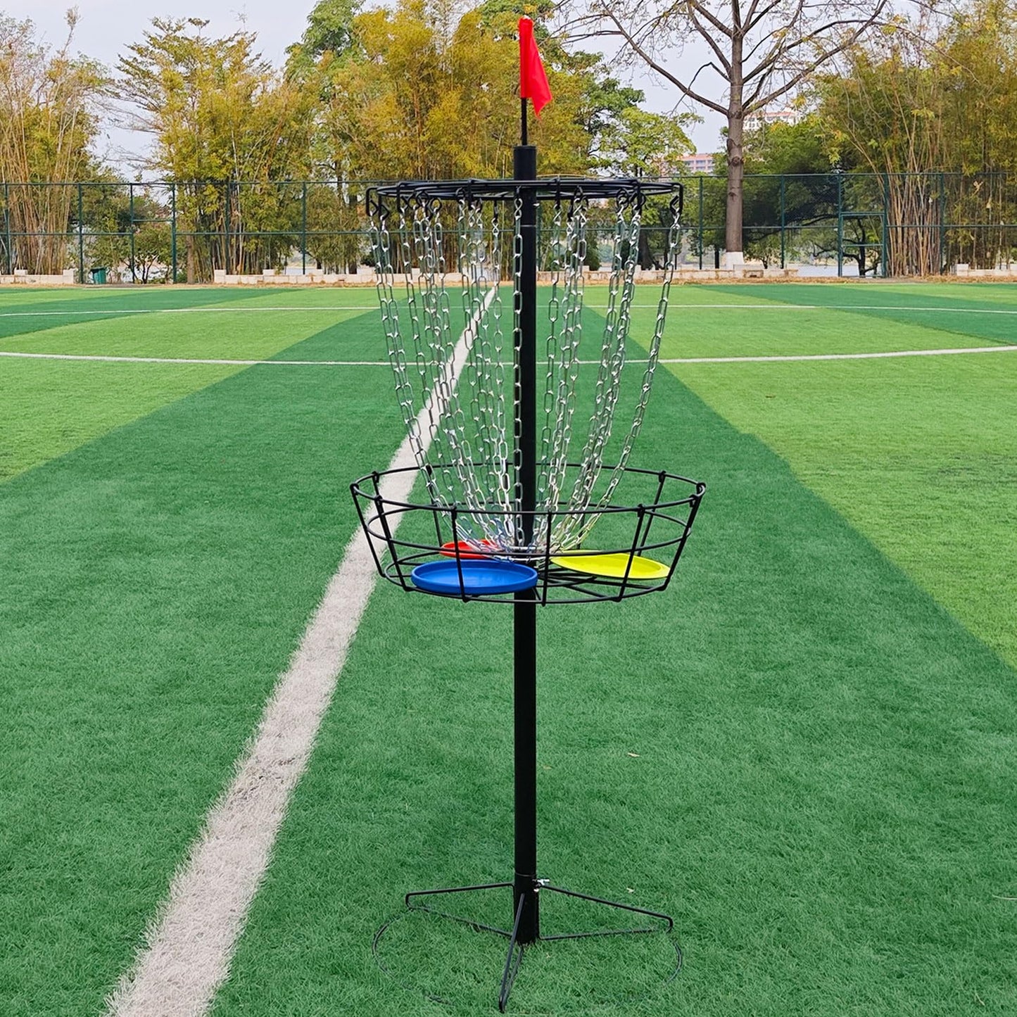 Disc Golf Basket - Portable Disc Golf Target with Heavy Duty 24-Chains Come with 3pcs Disc Golf Discs and Ground Stake -Suitable for Players of All Levels - Multi Color Available