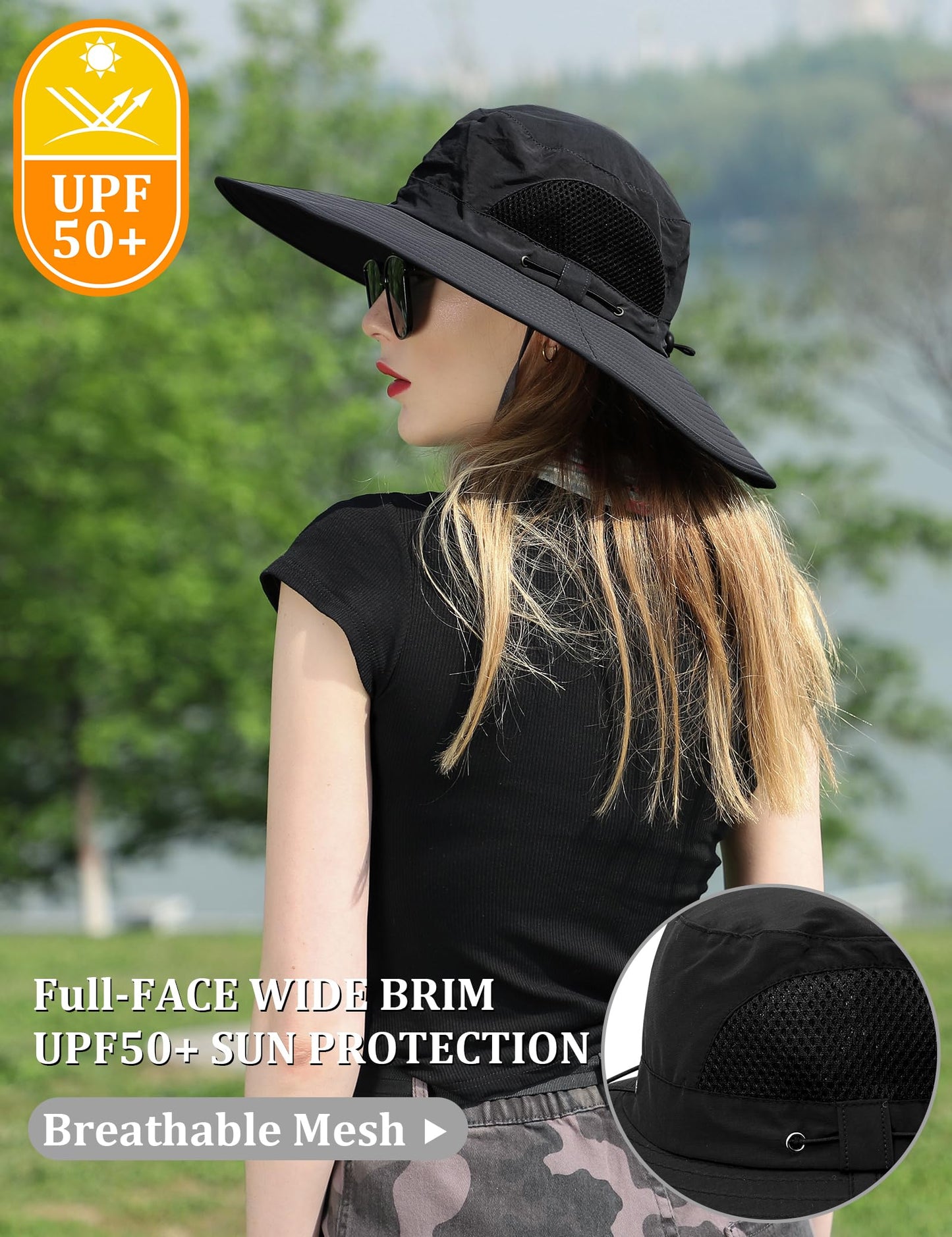 Peicees Fishing Hat, UPF 50+ Wide Brim Sun Hat for Women Safari Hats Hiking Hats Sun Hats with UV Protection