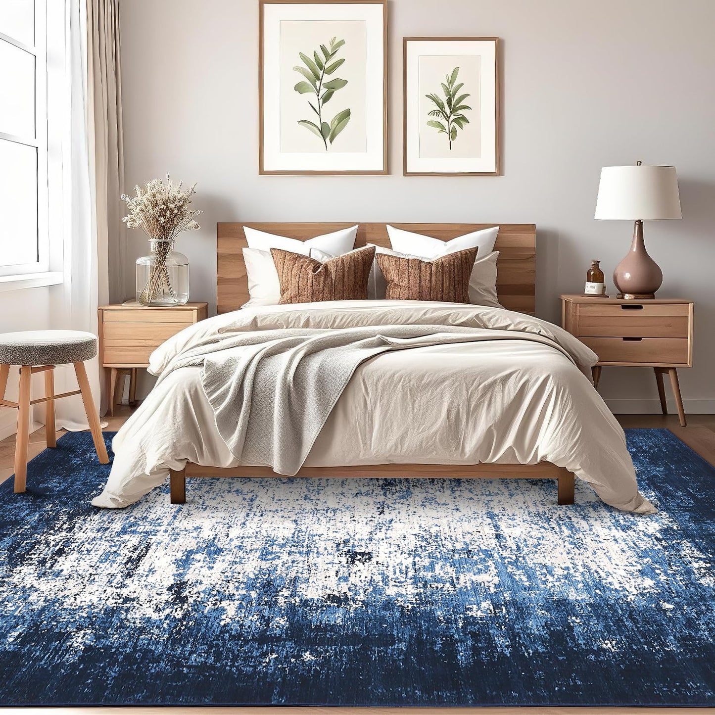 GarveeHome Abstract Area Rugs 5x7 Ultra-Soft Modern Indoor Carpet, Stain-Resistant Neutral Floor Cover, Non-Slip Distressed Throw Rug, Easy Cleaning, Perfect for Living Room, Office, Blue